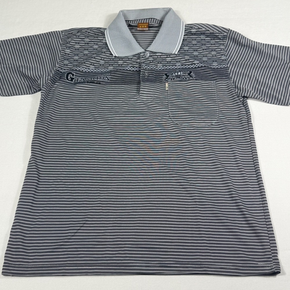 Jinhaoguo Graphic Polo‎ Shirt Size 52 Black White Striped Millan Crest G-Fashion